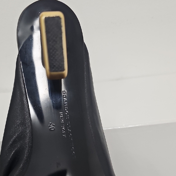 Brandon Blackwood Black Leather Knotted Mule Sandals with Gold B-Heel - Picture 10 of 15